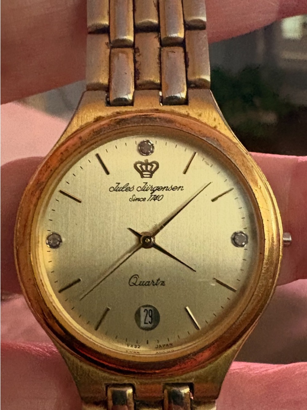 Vintage Jules Jürgensen Gold-Tone Women's Quartz Watch With Diamond Accents